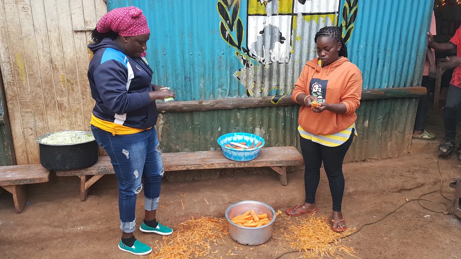 Volunteers helping families
