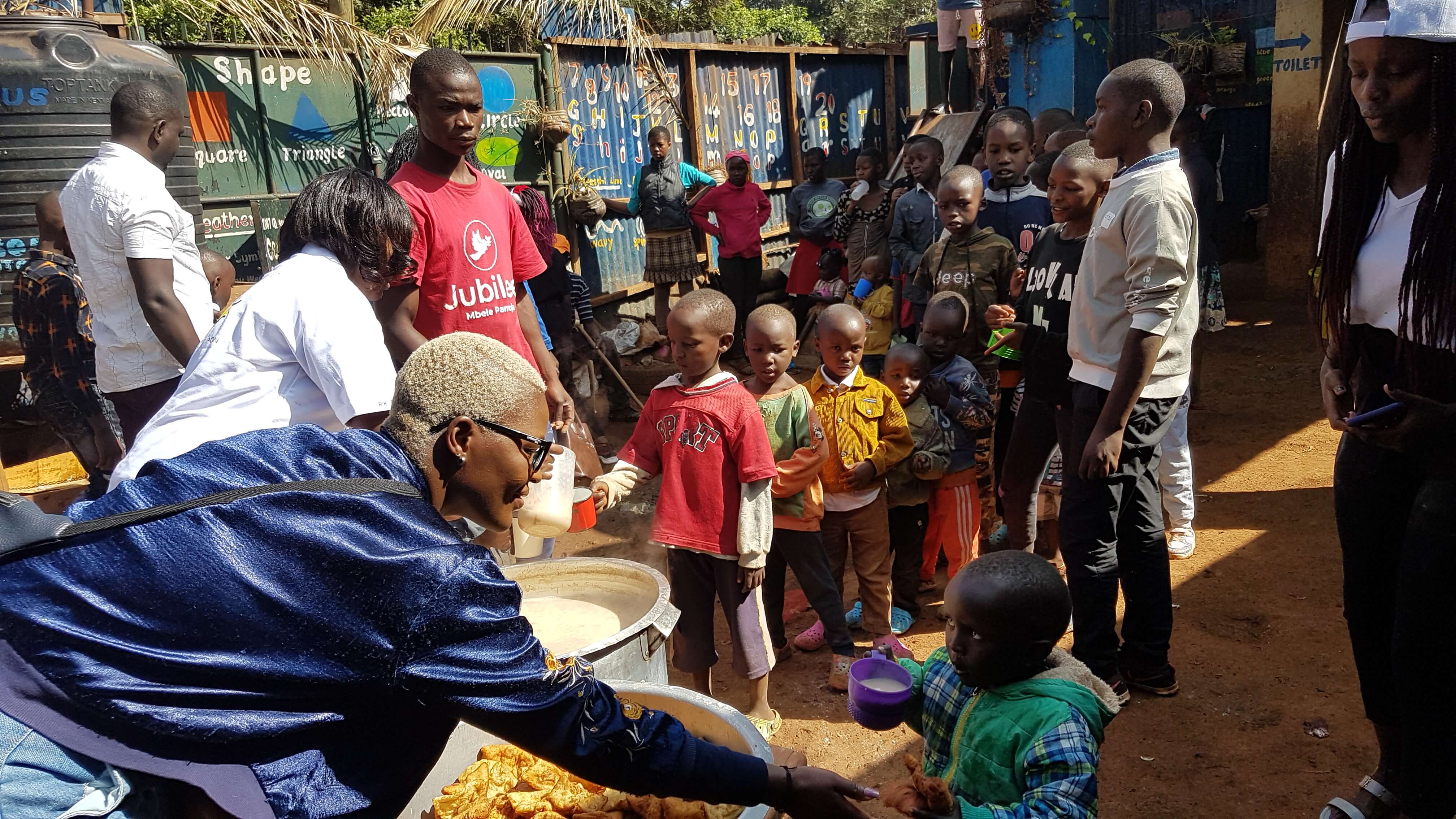 Volunteers helping families